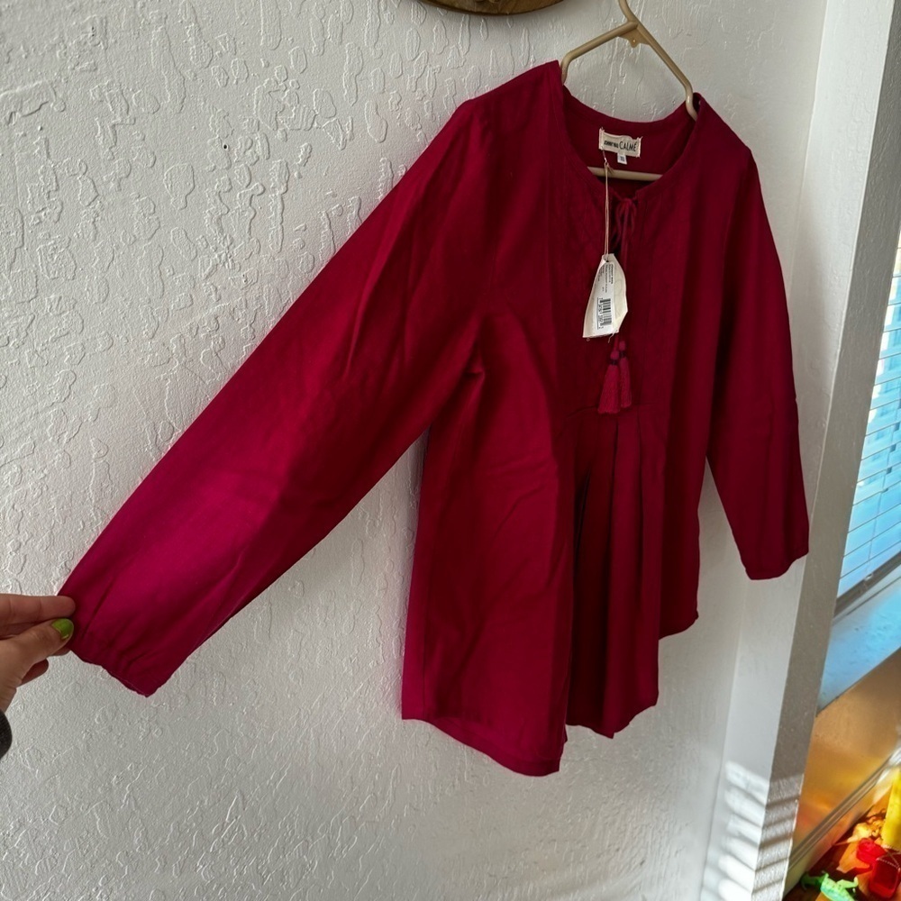 Johnny Was Calme Pink XS Pink 3/4 Tassel Embroidered Blouse - Picture 4 of 14